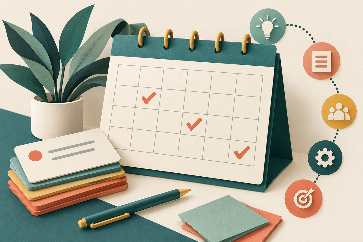 Calendar, checkmarks and a planning timeline for event preparation